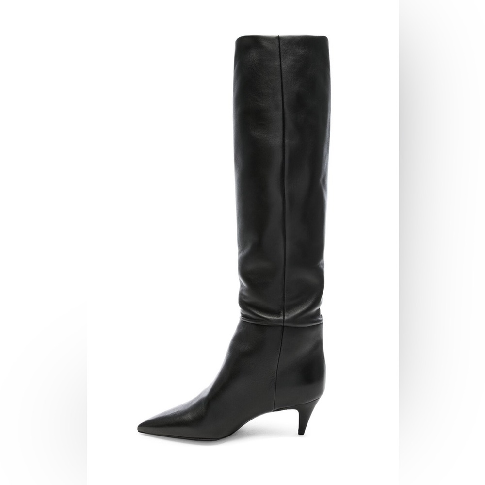Saint Laurent Leather Charlotte Kitten Heel Knee High Boots